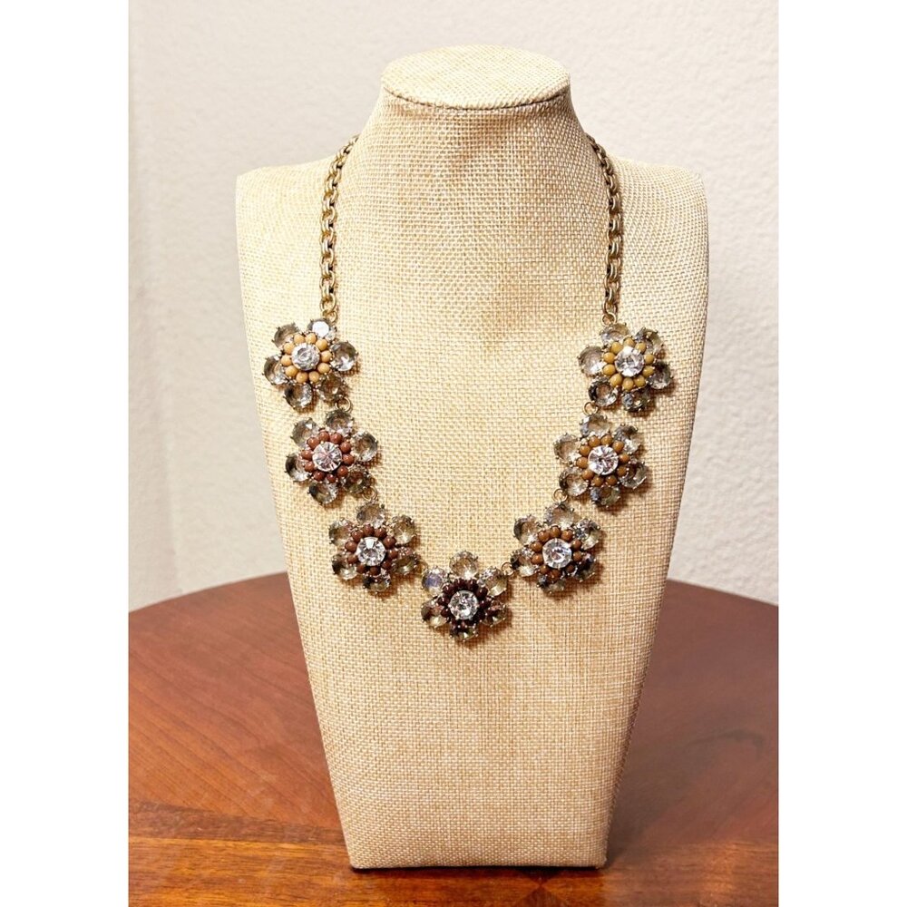 J. Crew Floral Crystal Rhinestone Statement Necklace